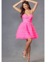 Strapless A-Line Tiered Short Dress by Juliet JT921H