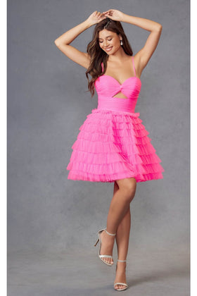 Strapless A-Line Tiered Short Dress by Juliet JT921H