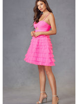 Strapless A-Line Tiered Short Dress by Juliet JT921H