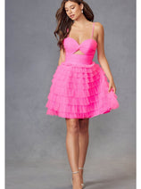 Strapless A-Line Tiered Short Dress by Juliet JT921H