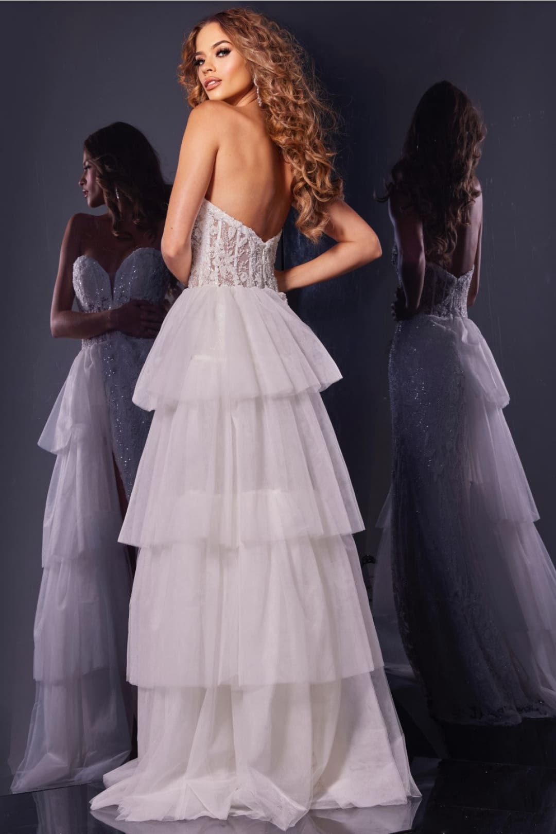 Strapless A-line Tiered Slit Gown by Jovani 34390 - Long Formal Dresses