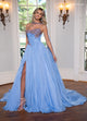 Rachel Allan 50290 Strapless Cape A-line Slit Gown