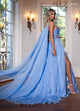 Rachel Allan 50290 Strapless Cape A-line Slit Gown