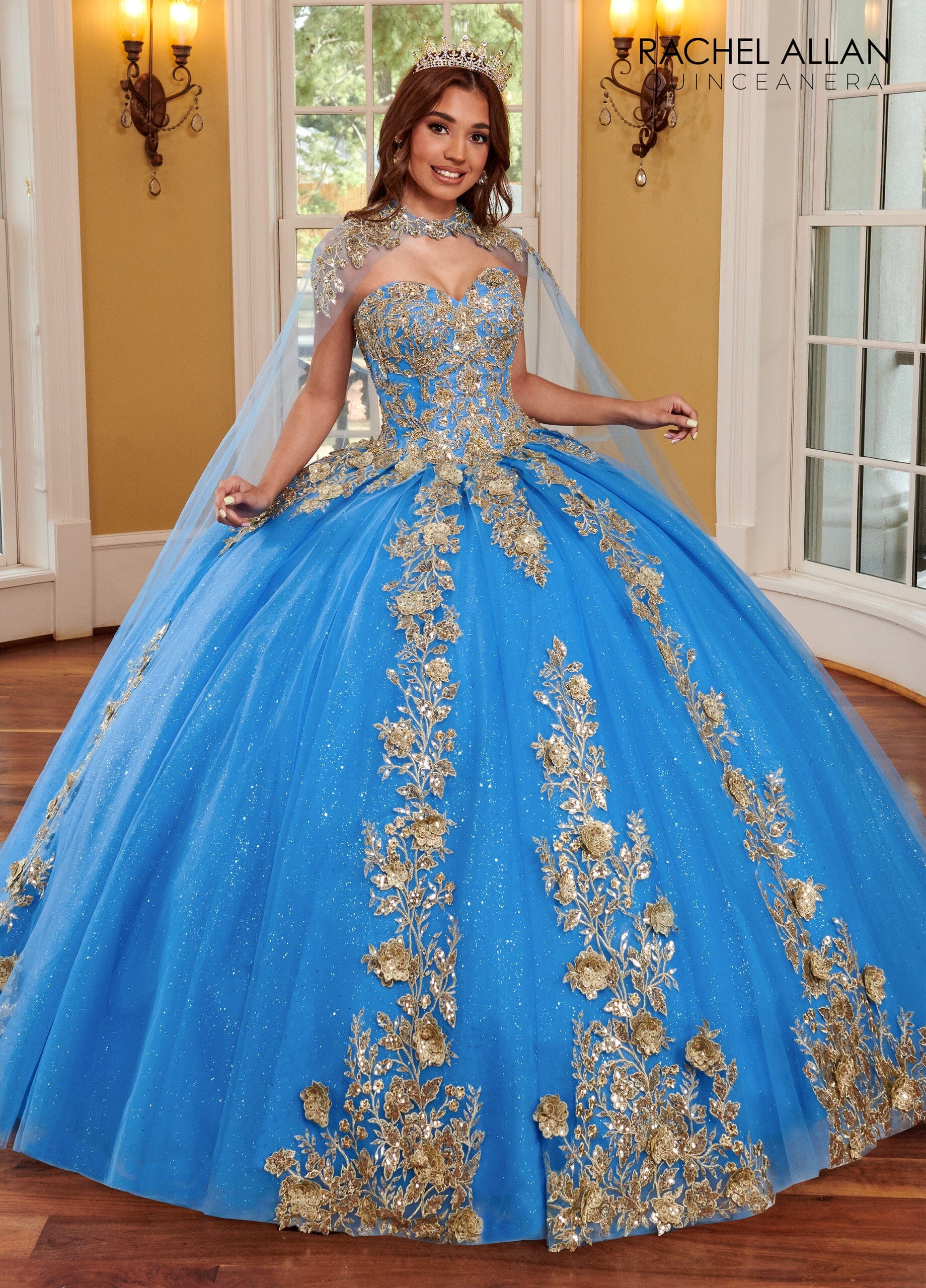 Rachel Allan RQ1111 Strapless Cape Quinceanera Dress