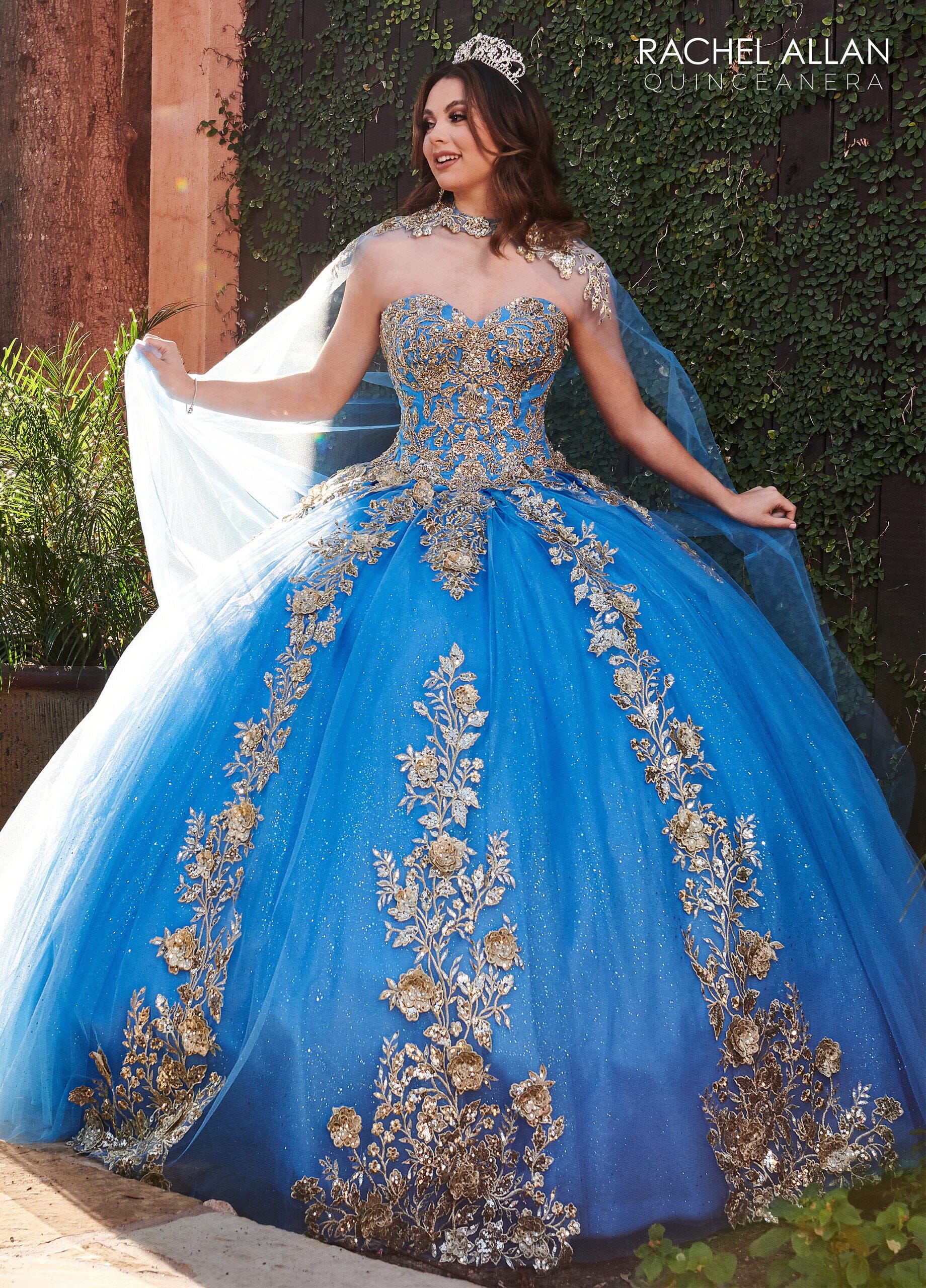 Rachel Allan RQ1111 Strapless Cape Quinceanera Dress