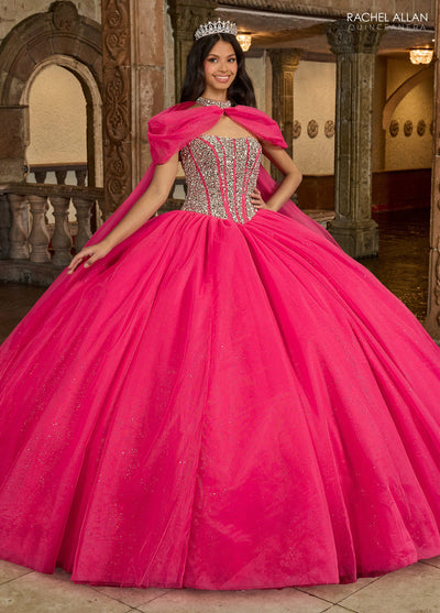 Rachel Allan RQ1130 Strapless Cape Quinceanera Dress