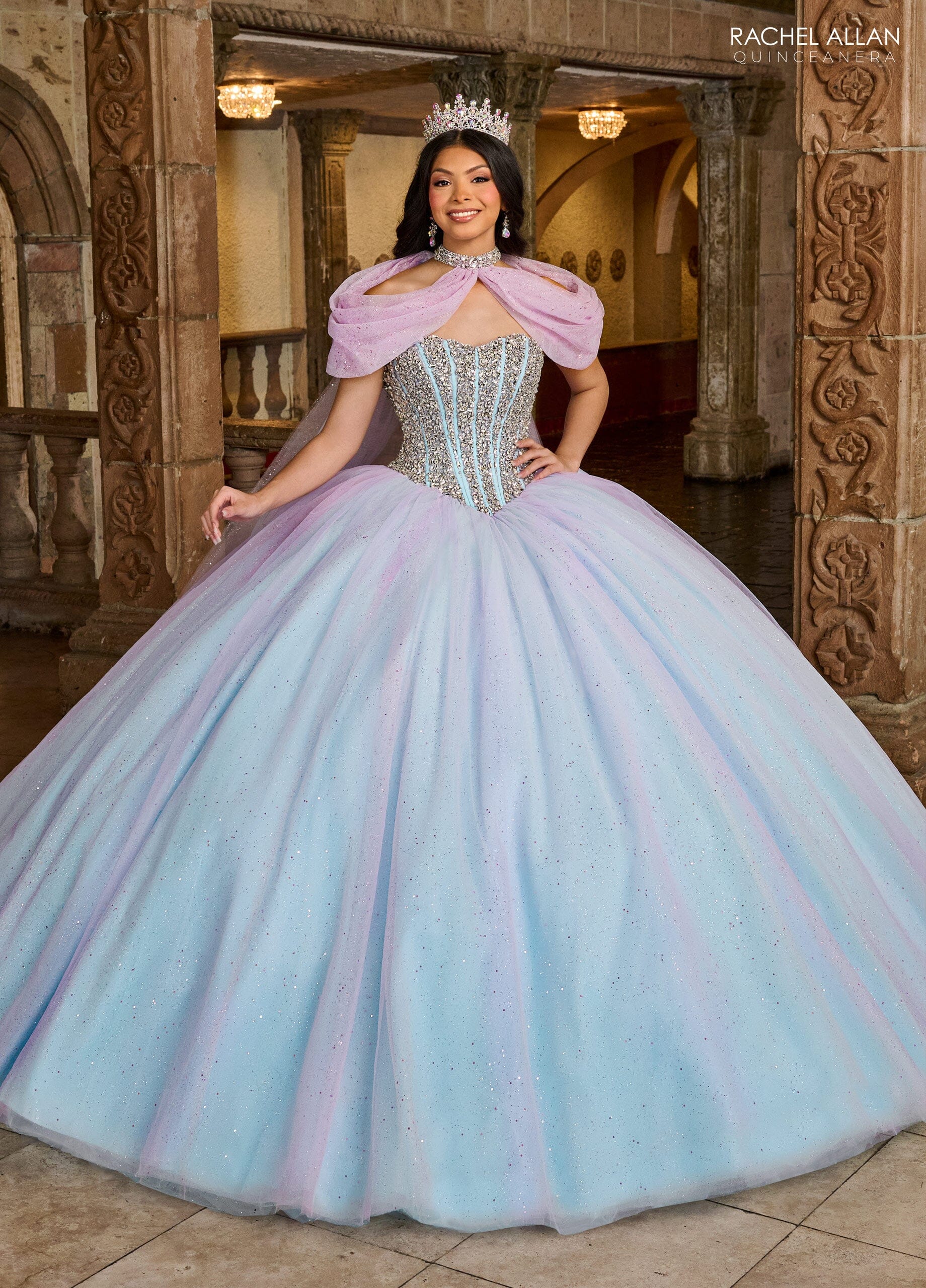 Rachel Allan RQ1130 Strapless Cape Quinceanera Dress