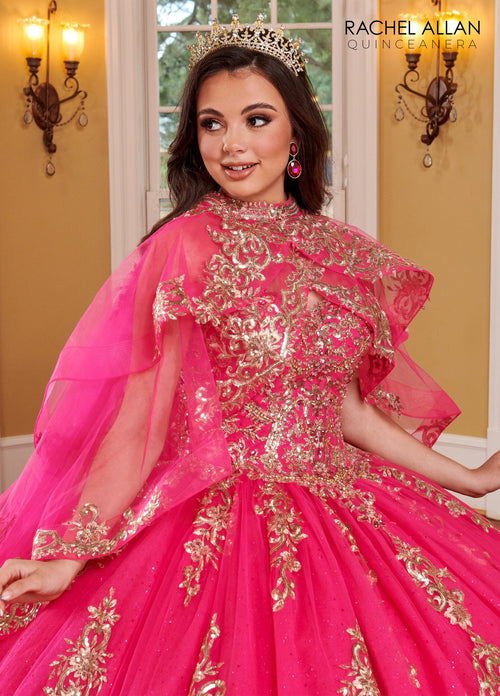 Rachel Allan RQ2170 Strapless Cape Quinceanera Dress