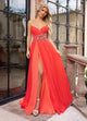 Rachel Allan 50321 Strapless Chiffon A-line Slit Gown