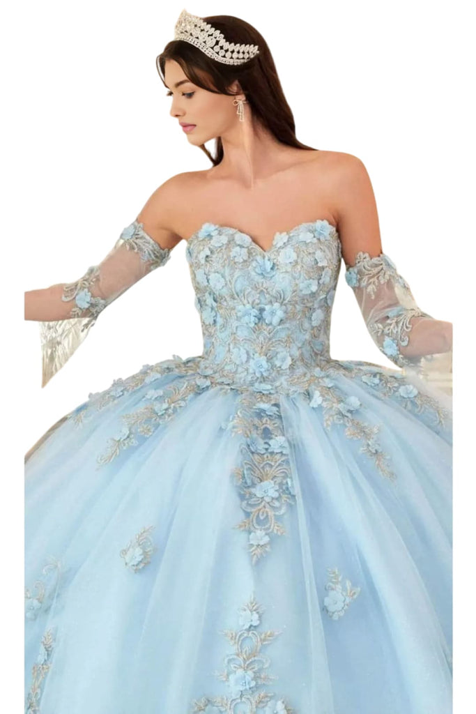 Strapless Floral Applique Ball Gown 2025 Elegant Formal Dress - Lt Blue / XS - Prom