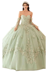 Strapless Floral Applique Ball Gown 2025 Elegant Formal Dress - Sage / XS - Prom