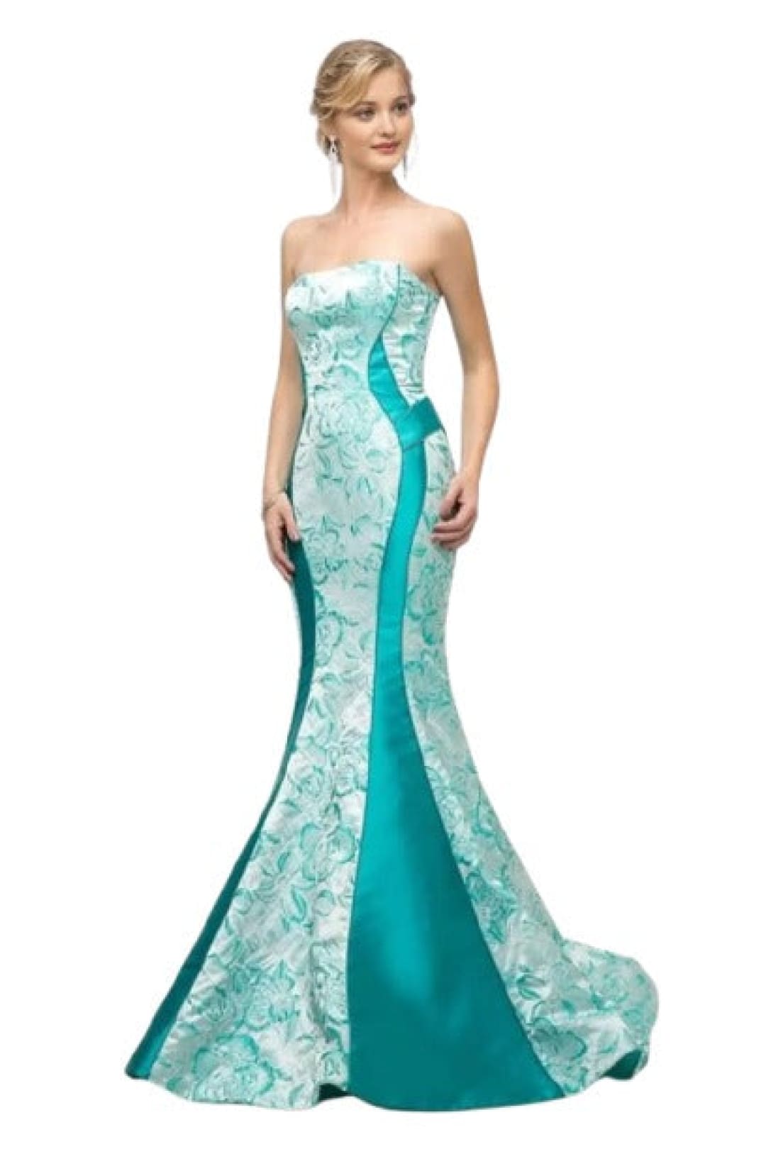 Strapless Floral Mermaid Gown 2025 Elegant Evening Dress - Green / 2 - Prom