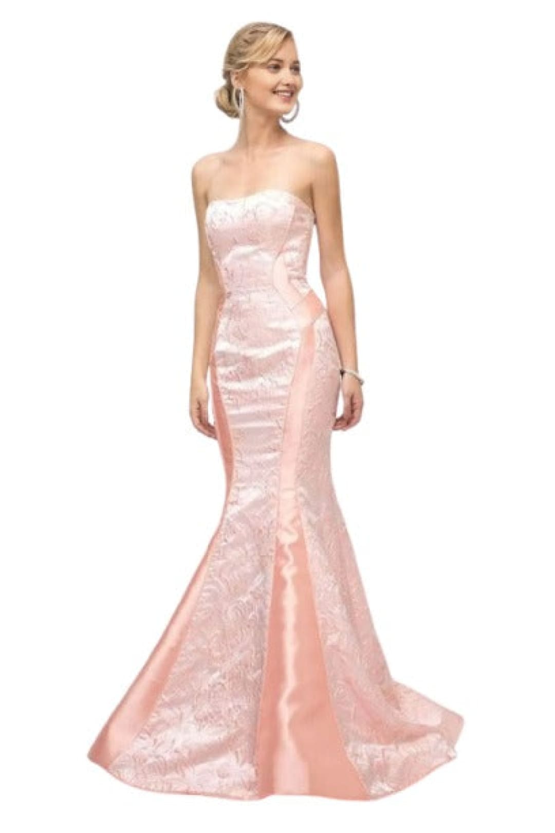 Strapless Floral Mermaid Gown 2025 Elegant Evening Dress - Peach / 2 - Prom