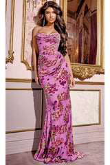 Strapless Floral Prom Dress: Jovani 42165 - Lavender/Multi / Prom