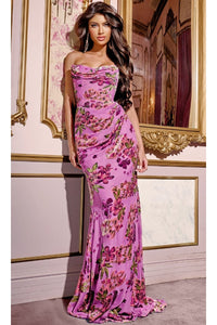 Strapless Floral Prom Dress: Jovani 42165 - Lavender/Multi / Prom