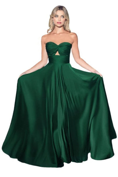 Strapless Keyhole Satin Gown 2025 Elegant Formal Dress - Hunter Green / 2 - Prom