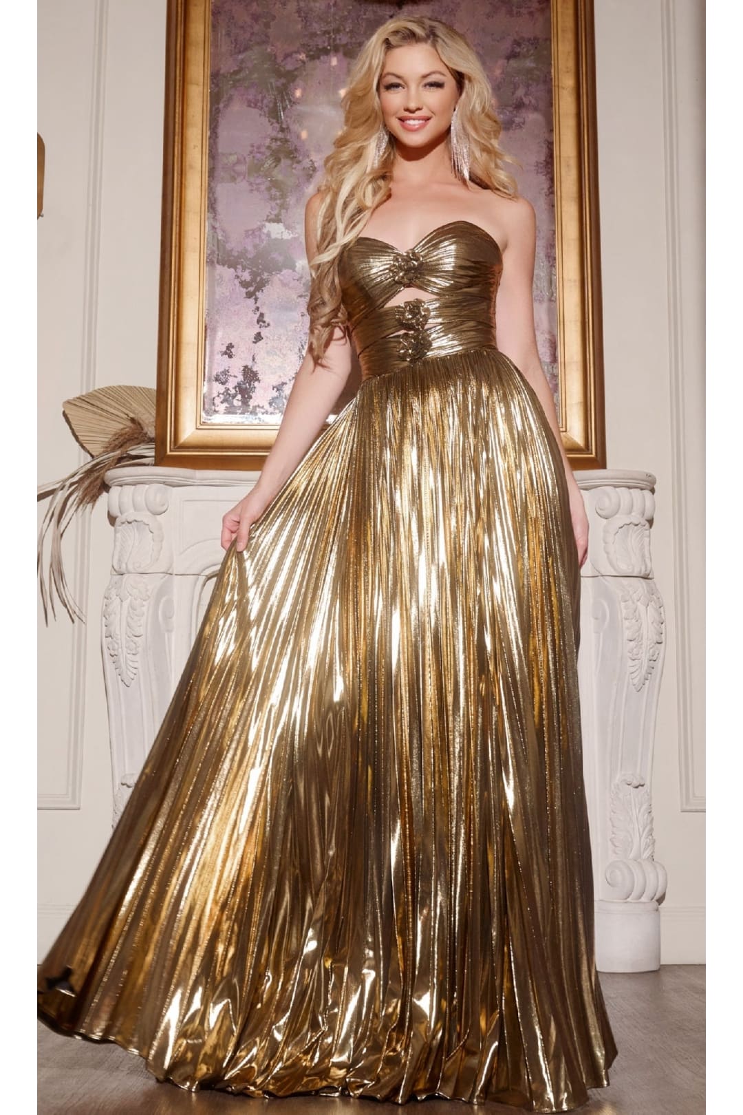 Strapless Long Pleated Prom Gown: Jovani 42335 - Gold / 00 - Apparel & Accessories > Clothing > Dresses
