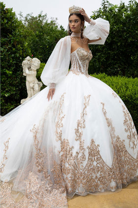 Strapless Puff Sleeve Ball Gown by GLS Gloria GL3578