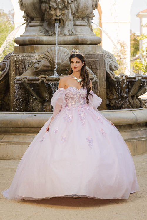Strapless Puff Sleeve Ball Gown by Bella Princess PQ1037