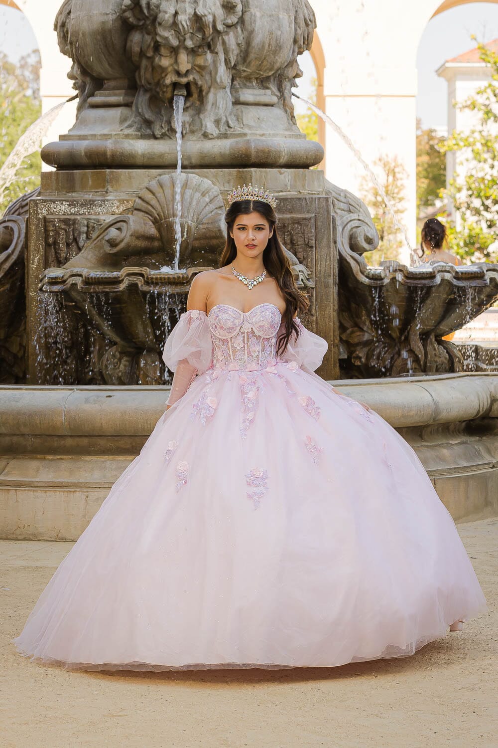 Strapless Puff Sleeve Ball Gown by Bella Princess PQ1037
