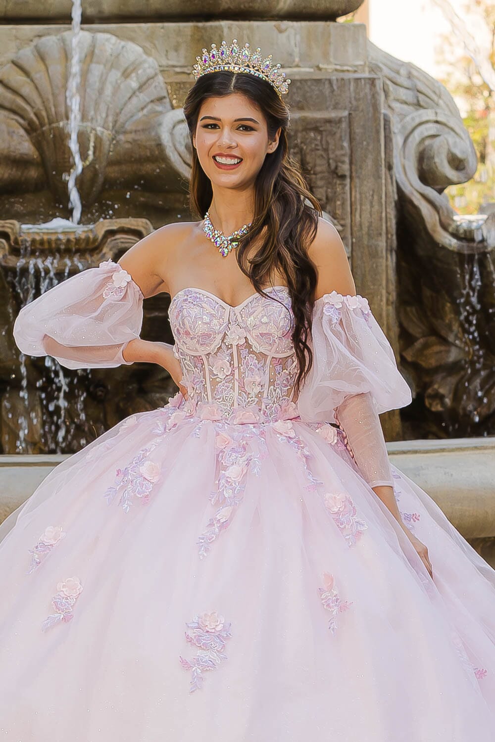 Strapless Puff Sleeve Ball Gown by Bella Princess PQ1037