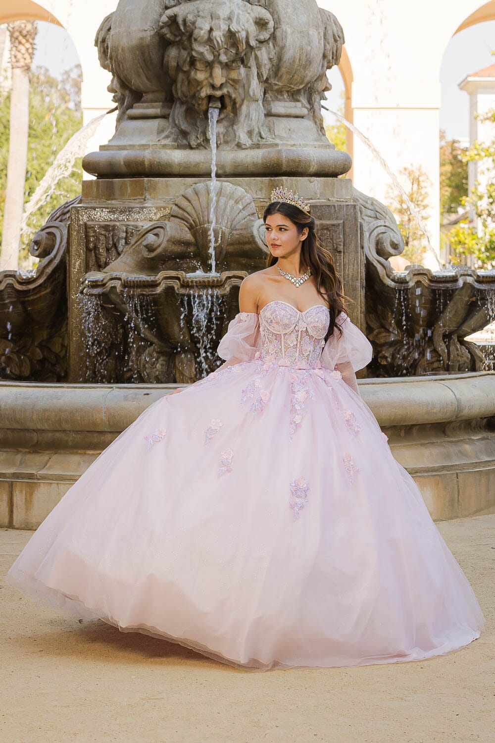 Strapless Puff Sleeve Ball Gown by Bella Princess PQ1037
