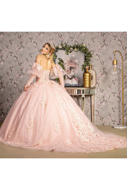 Strapless Puff Sleeve Corset Ball Gown by GLS Gloria GL3476 - Quinceanera Dresses