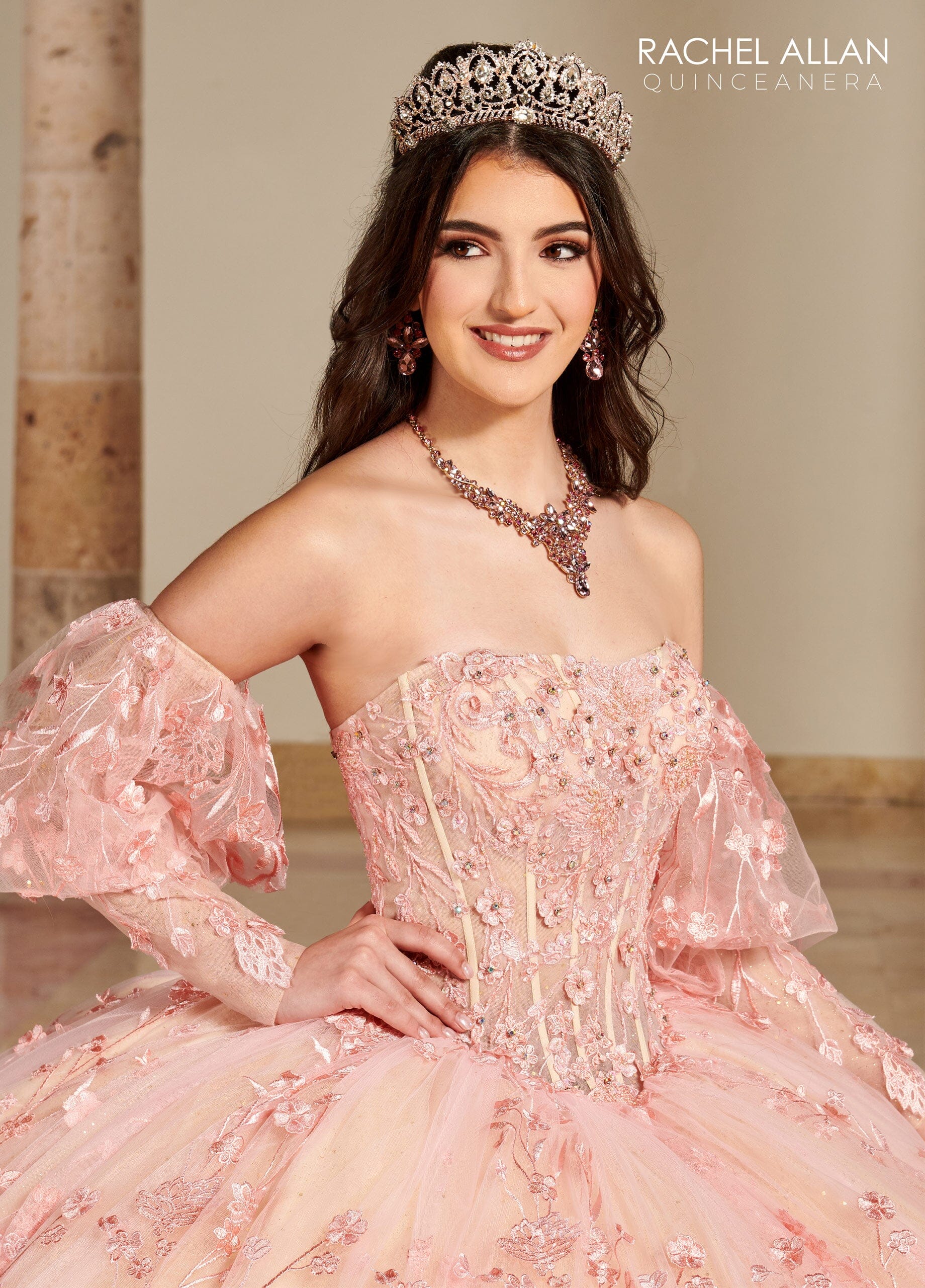Rachel Allan RQ1123 Strapless Puff Sleeve Quinceanera Dress