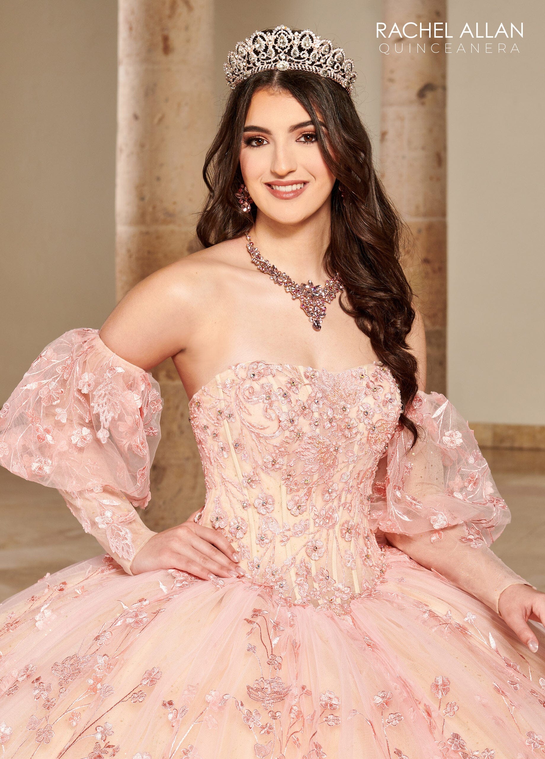 Rachel Allan RQ1123 Strapless Puff Sleeve Quinceanera Dress