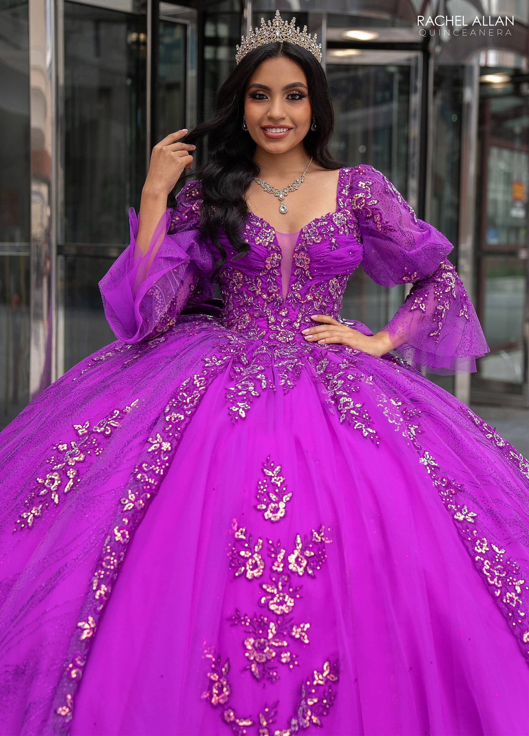 Rachel Allan RQ1135 Strapless Puff Sleeve Quinceanera Dress