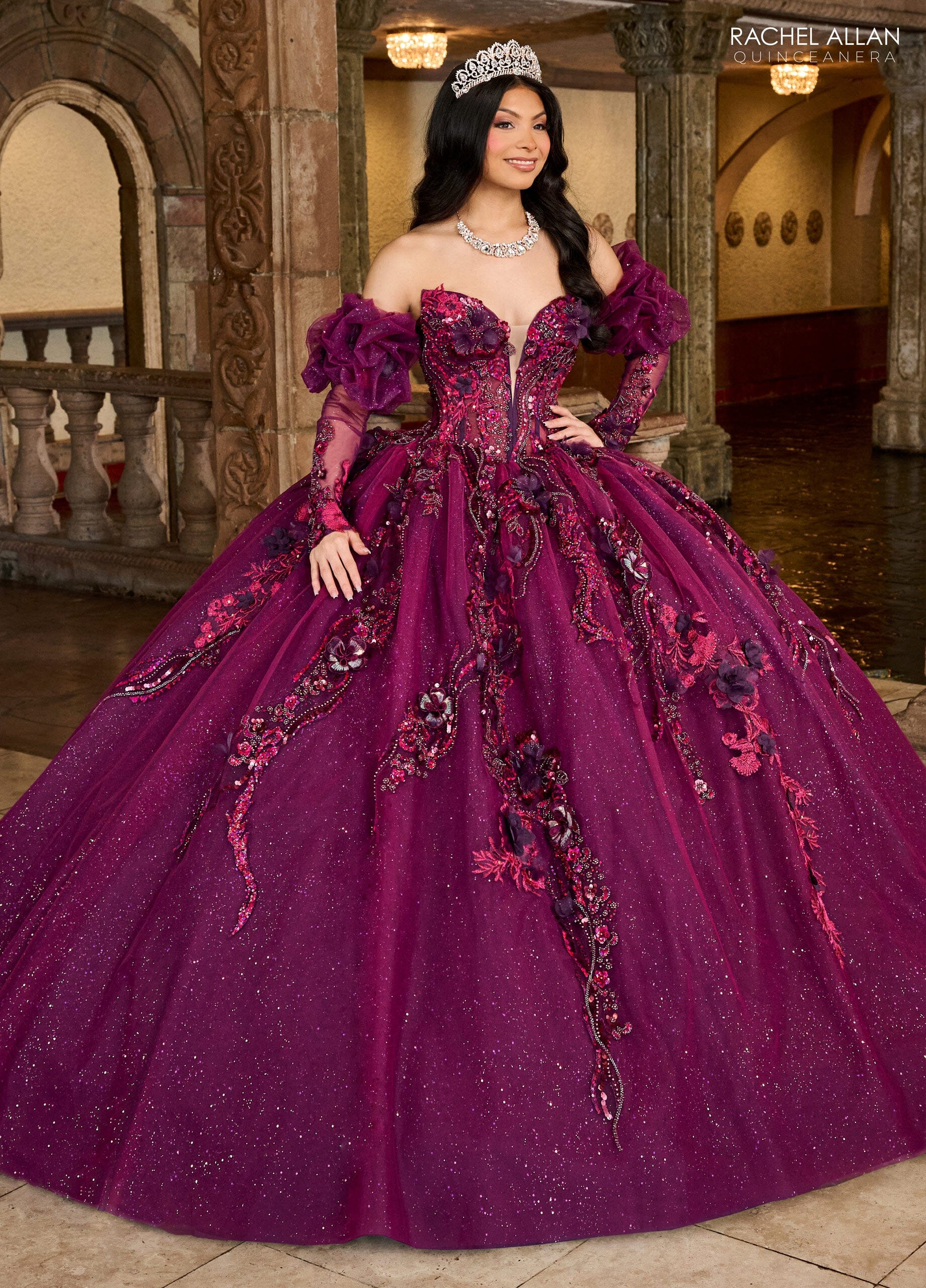Rachel Allan RQ2184 Strapless Puff Sleeve Quinceanera Dress