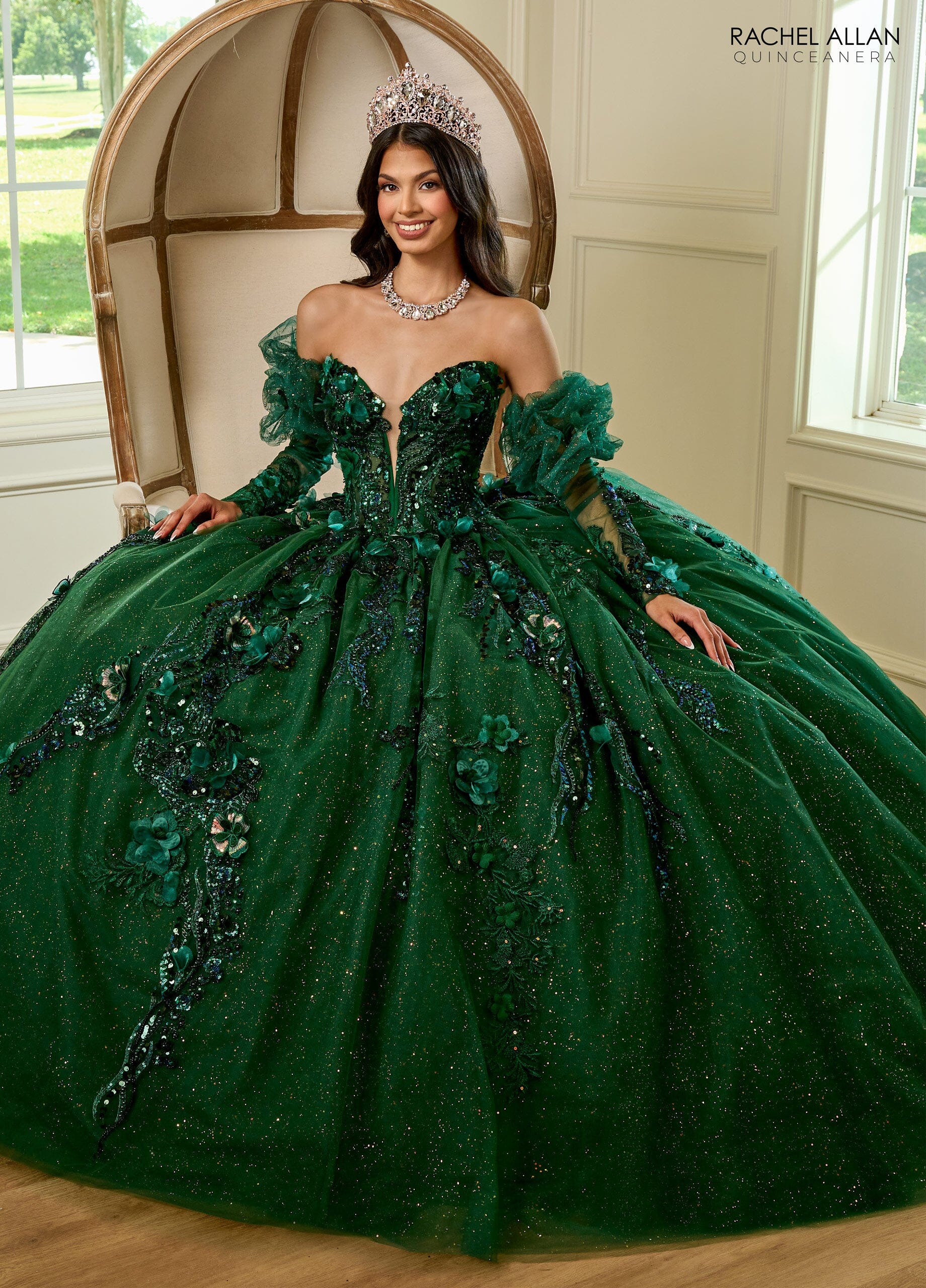 Rachel Allan RQ2184 Strapless Puff Sleeve Quinceanera Dress