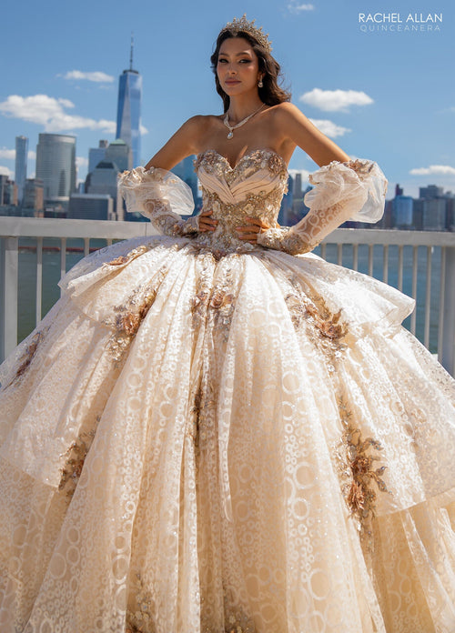 Rachel Allan RQ2191 Strapless Puff Sleeve Quinceanera Dress