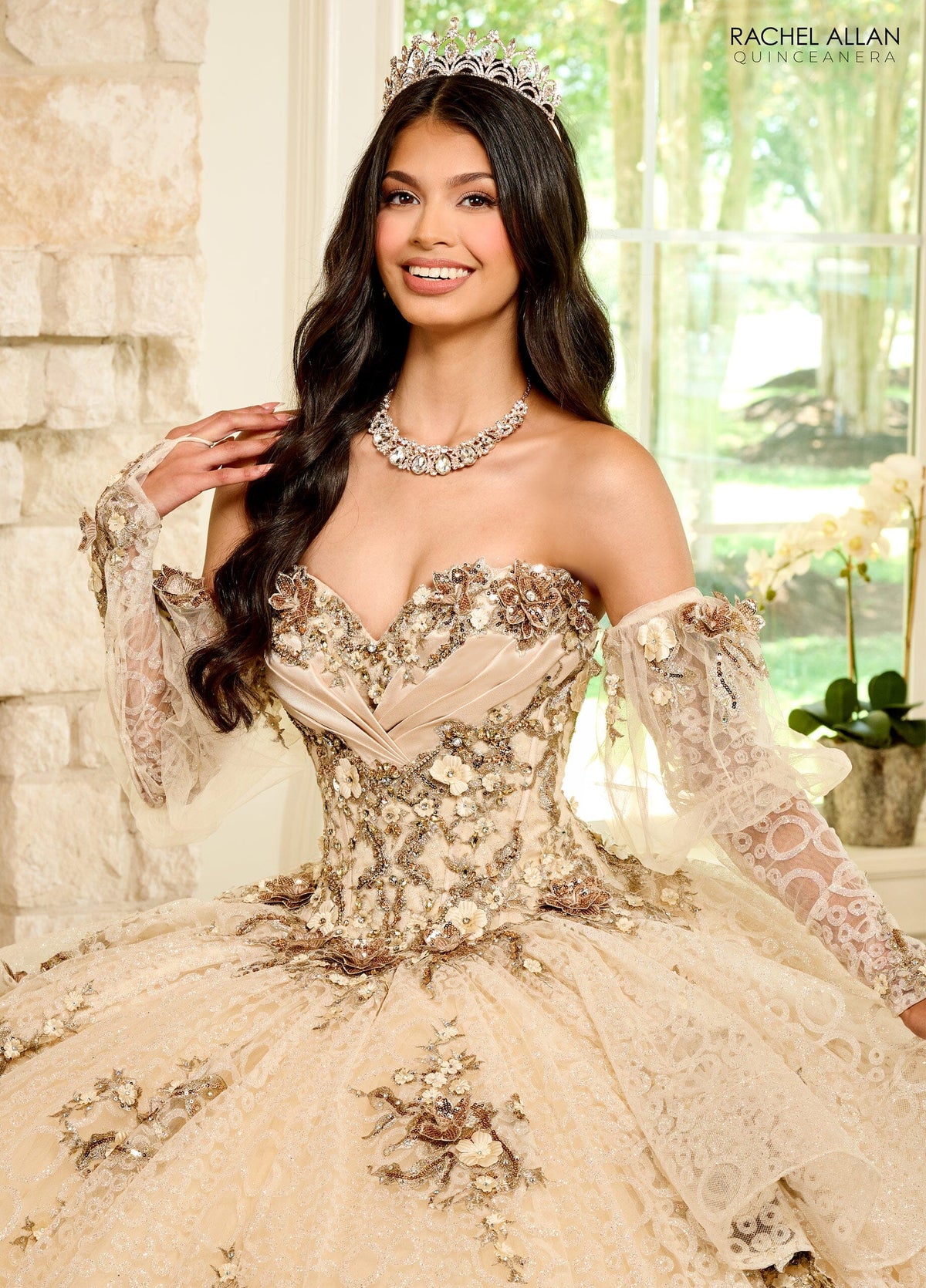 Rachel Allan RQ2191 Strapless Puff Sleeve Quinceanera Dress