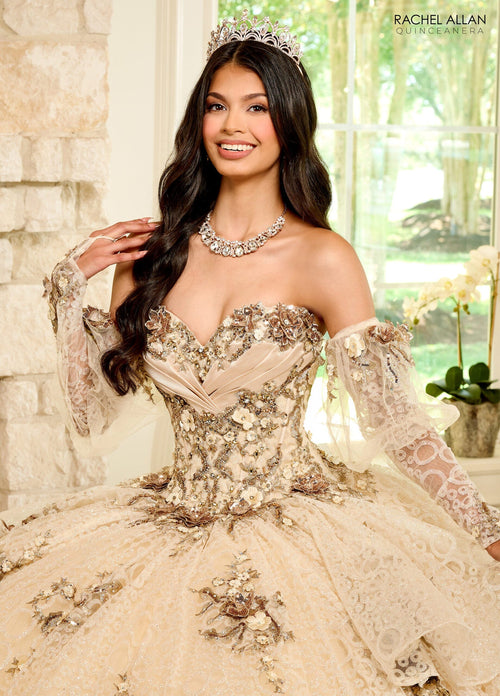 Rachel Allan RQ2191 Strapless Puff Sleeve Quinceanera Dress