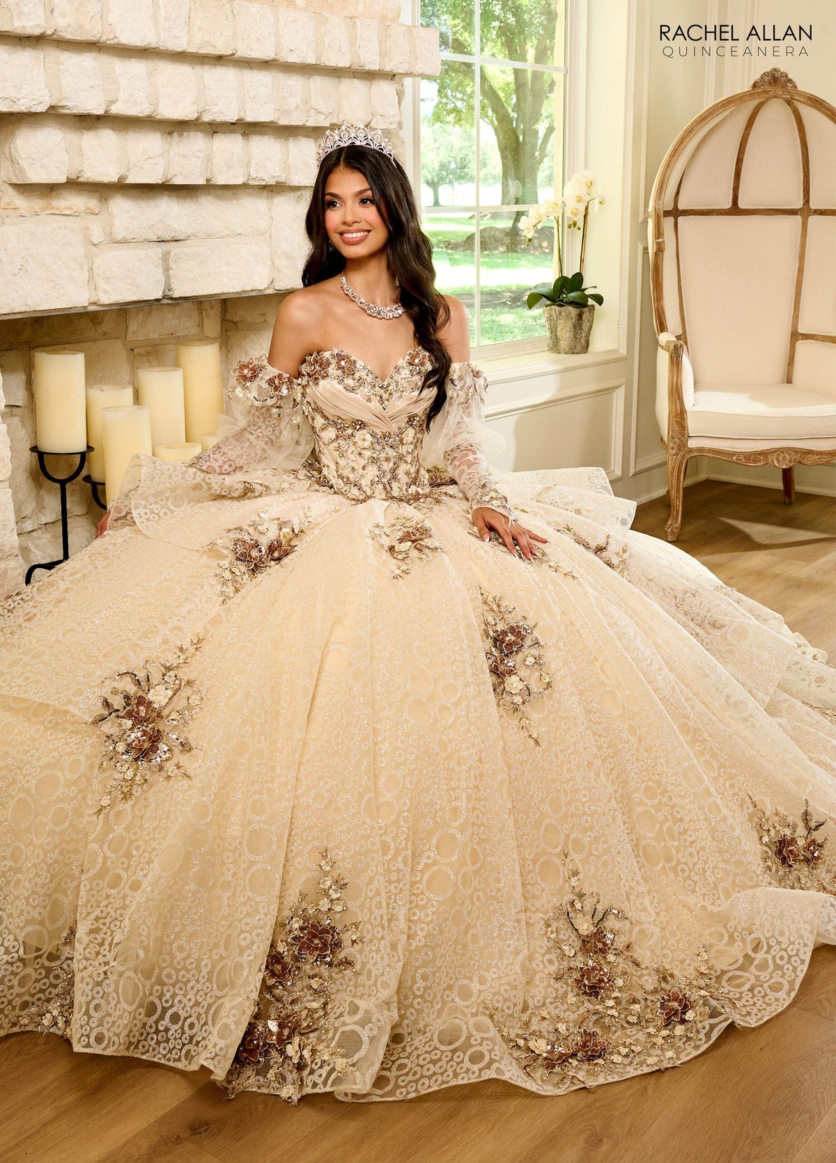 Rachel Allan RQ2191 Strapless Puff Sleeve Quinceanera Dress