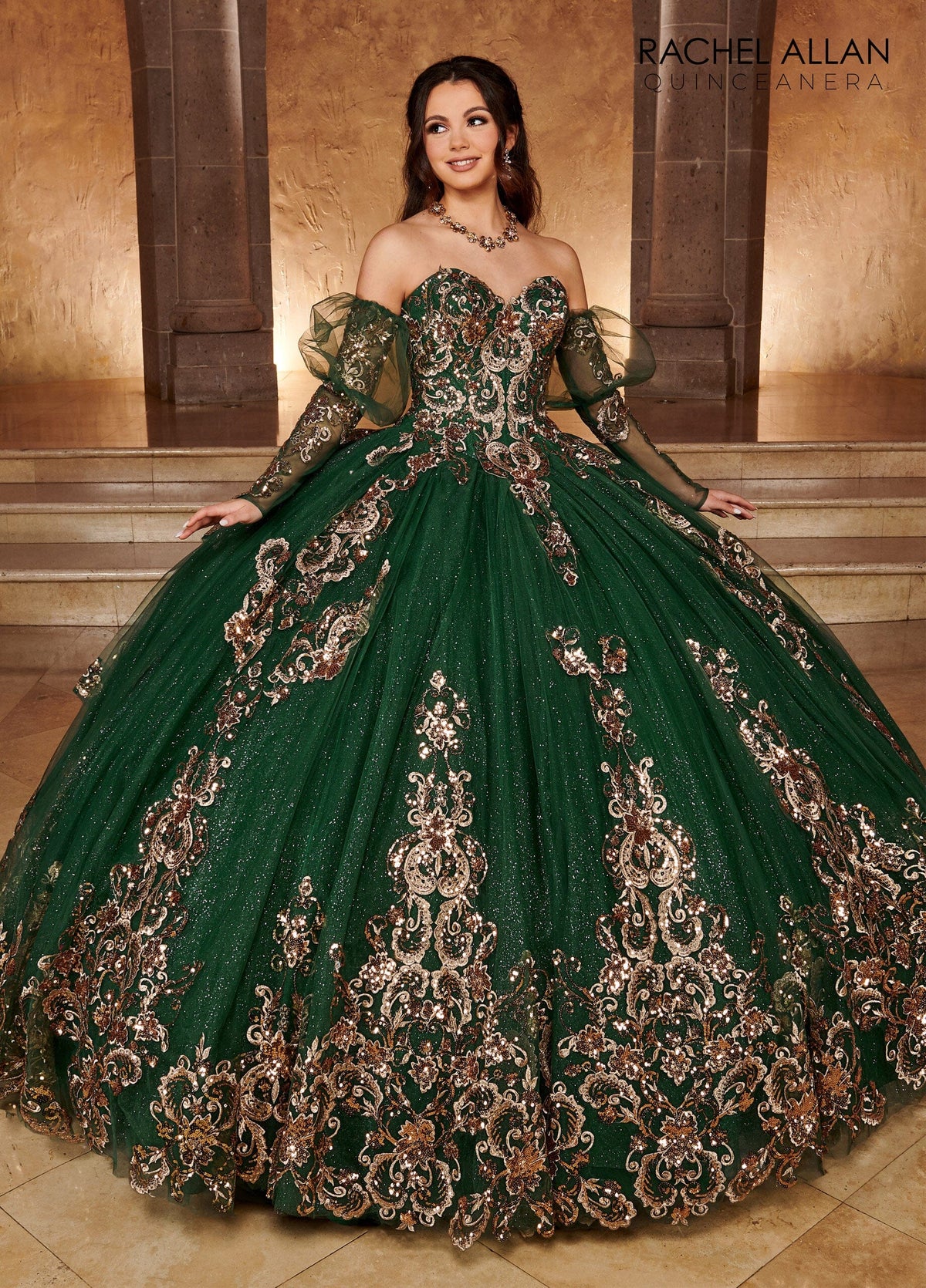 Rachel Allan RQ3102 Strapless Puff Sleeve Quinceanera Dress