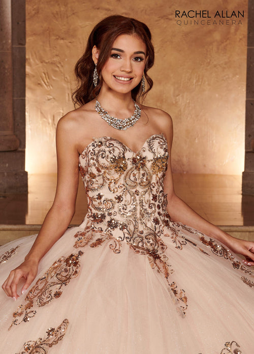 Rachel Allan RQ3102 Strapless Puff Sleeve Quinceanera Dress