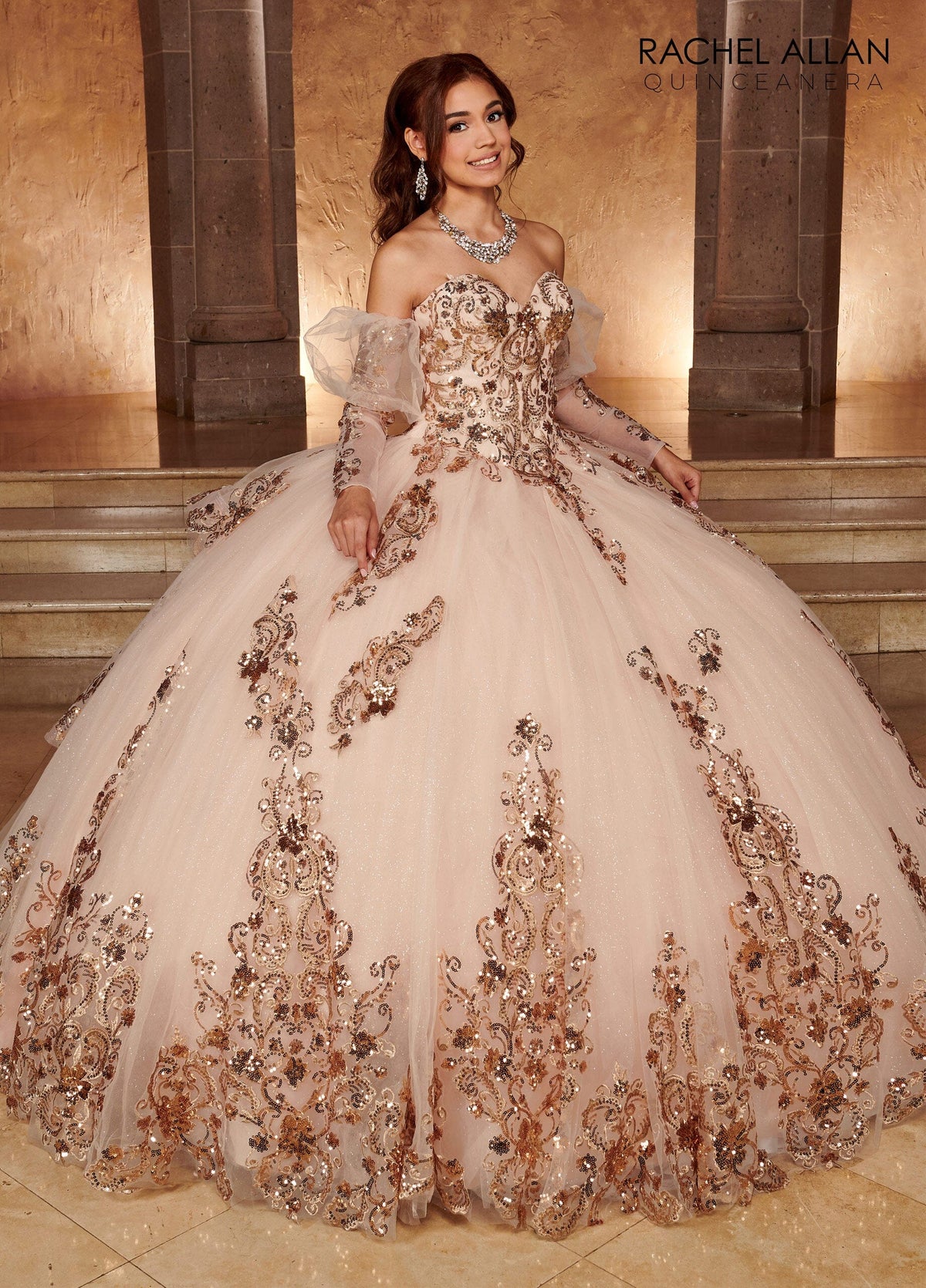 Rachel Allan RQ3102 Strapless Puff Sleeve Quinceanera Dress