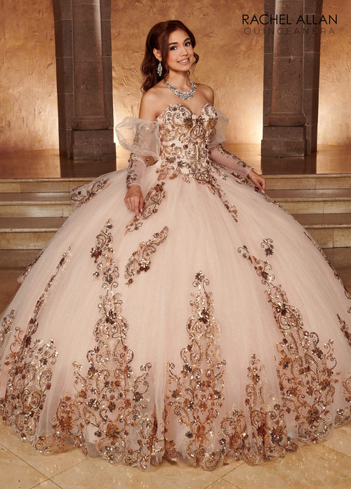 Rachel Allan RQ3102 Strapless Puff Sleeve Quinceanera Dress