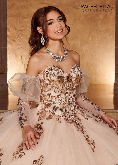 Rachel Allan RQ3102 Strapless Puff Sleeve Quinceanera Dress