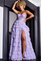 Strapless Ruffled A-line Slit Gown by Jovani 38165 - Long Formal Dresses