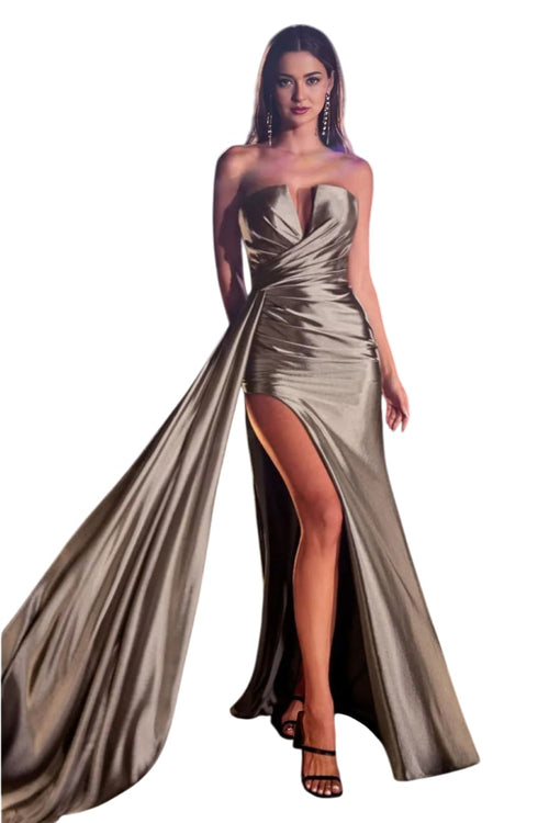 Strapless Satin Prom Long Dress 2025 Elegant Formal Evening Gown - SILVER / 2 - Dress