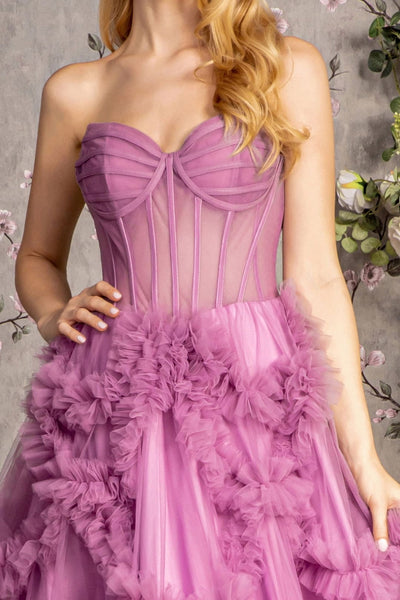 Strapless Sheer Corset Ruffled Gown by GLS Gloria GL3455 - Long Formal Dresses