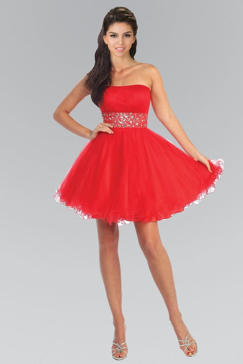 Strapless Short Dress with Jeweled Waistband by Elizabeth K GS1053-Short Cocktail Dresses-ABC Fashion