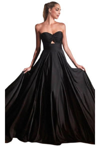 Strapless Sweetheart A-Line Dress 2025 Keyhole Satin Gown - BLACK / 4 - Dress