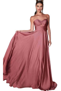 Strapless Sweetheart A-Line Dress 2025 Keyhole Satin Gown - MAUVE ROSE / 4 - Dress