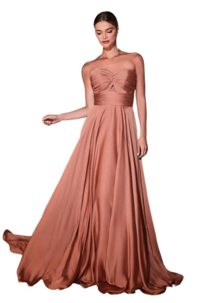 Strapless Sweetheart A-Line Dress 2025 Keyhole Satin Gown - ROSE GOLD / 4 - Dress