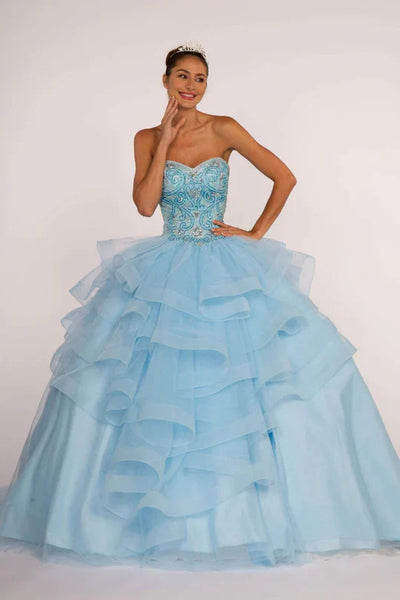Strapless Sweetheart Ball Gown with Ruffled Skirt by Elizabeth K GL2515 - XS / Sky - Quinceanera Dresses