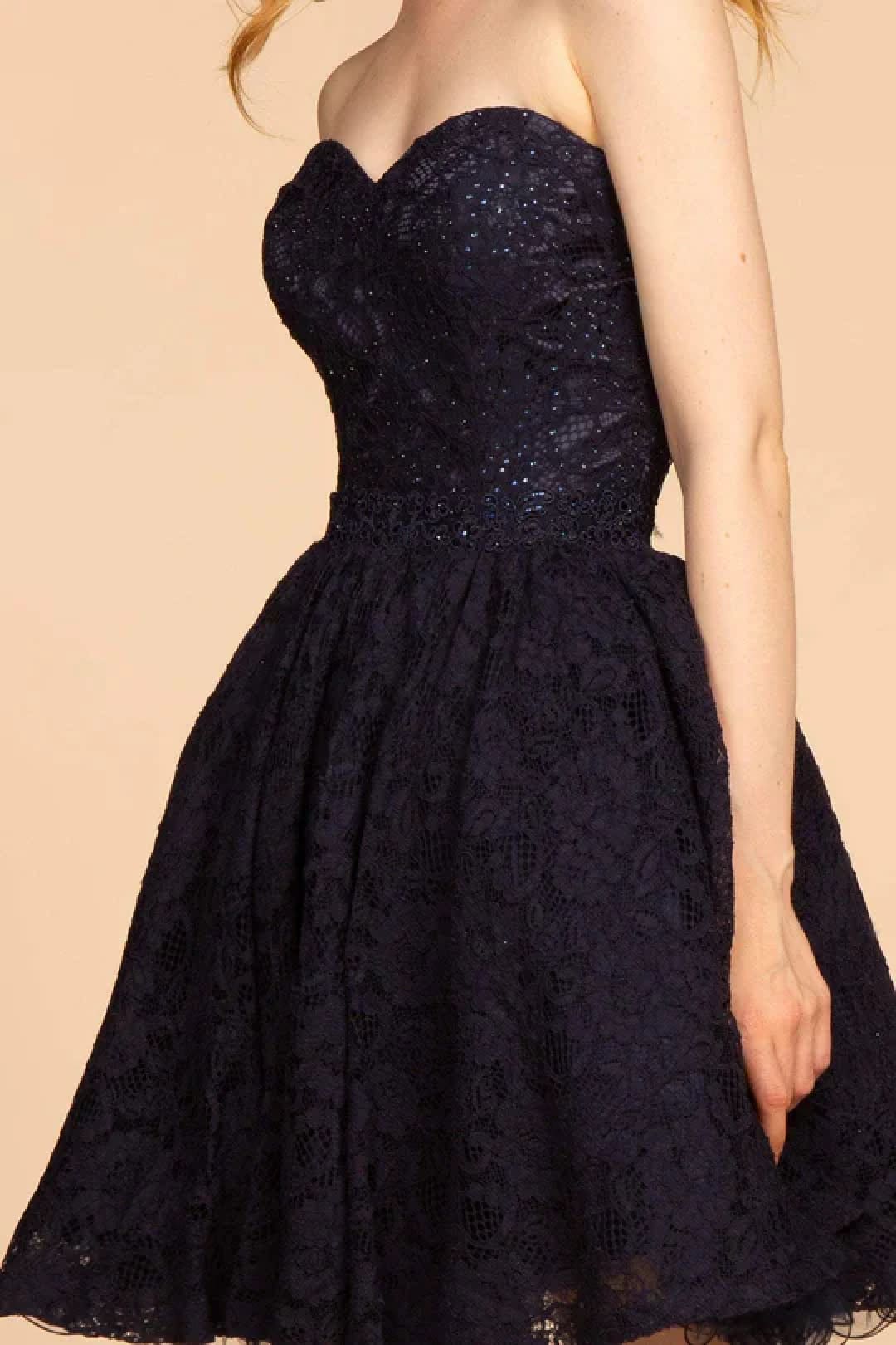 Strapless Sweetheart Short Lace Dress by Elizabeth K GS1611 - Short Cocktail Dresses